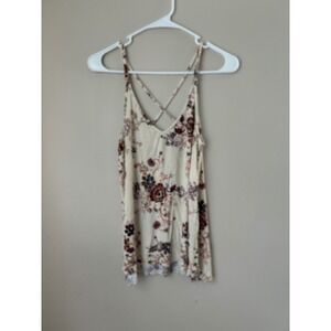 American Eagle Outfitters Floral Cami Top Crisscross Straps Boho Casual XS